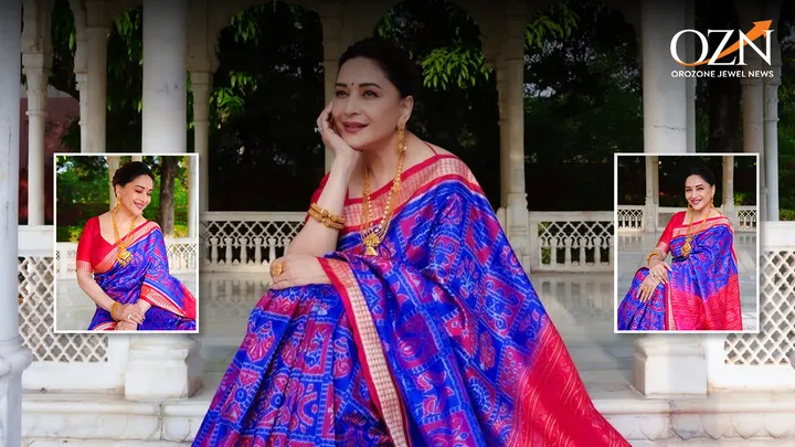 Madhuri Dixit in PNG Jewellers Gold Choker and Earrings Define Compact Structure