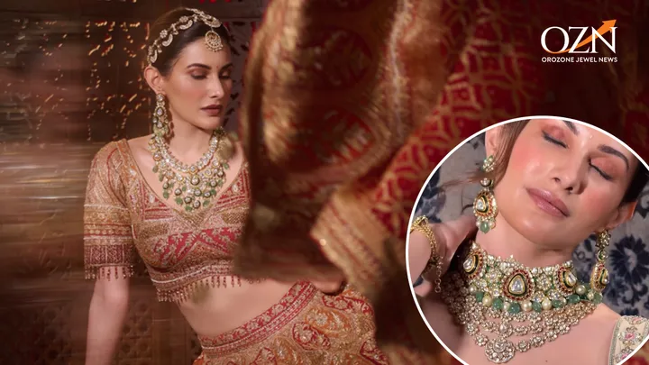 Amyra Dastur Redefines Contemporary Bridal Glamour in Khajanchi Jewellers' Heritage Polki & Mint Meenakari Choker
